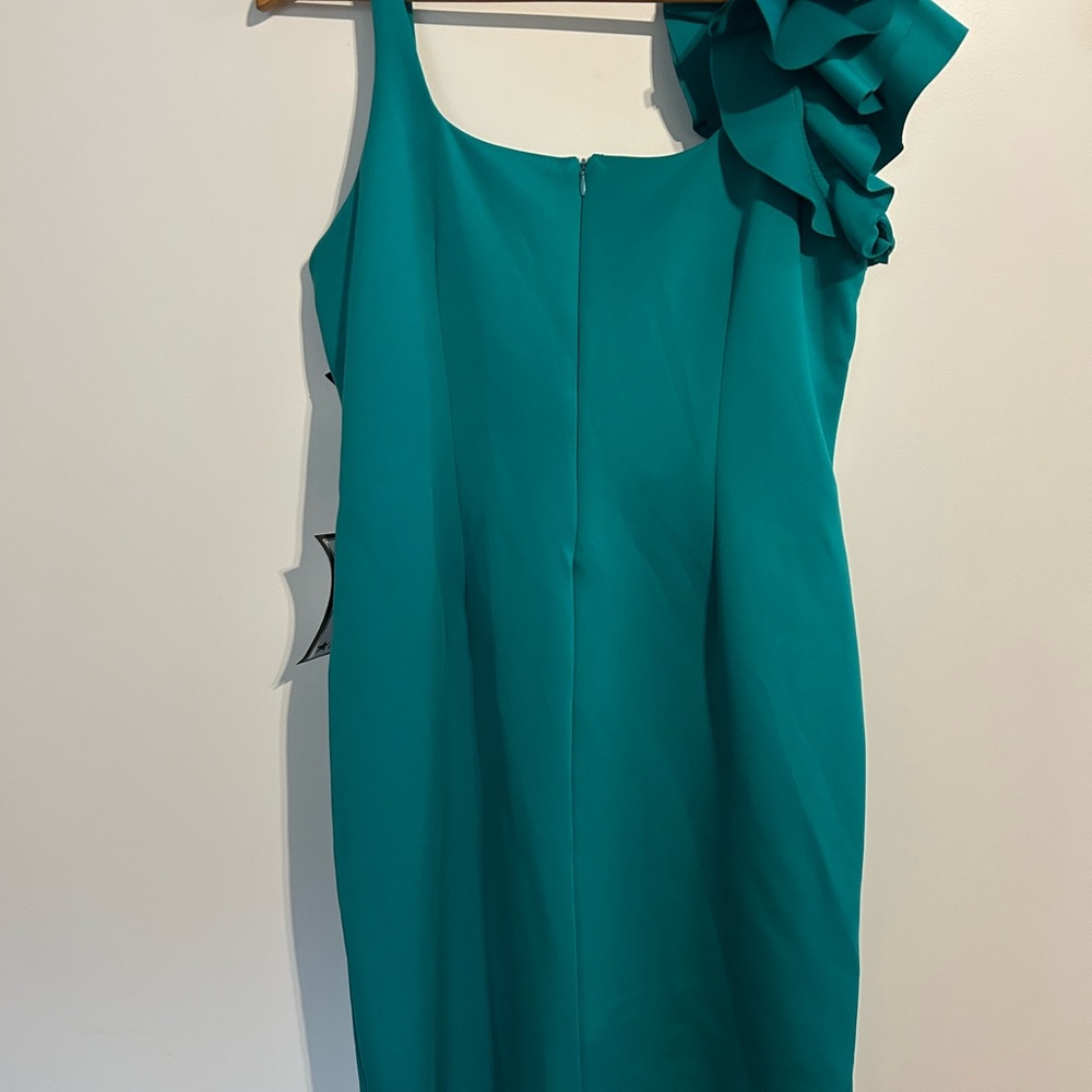 MSK One Shoulder Teal Dress with Ruffle Detail - Picture 5 of 5